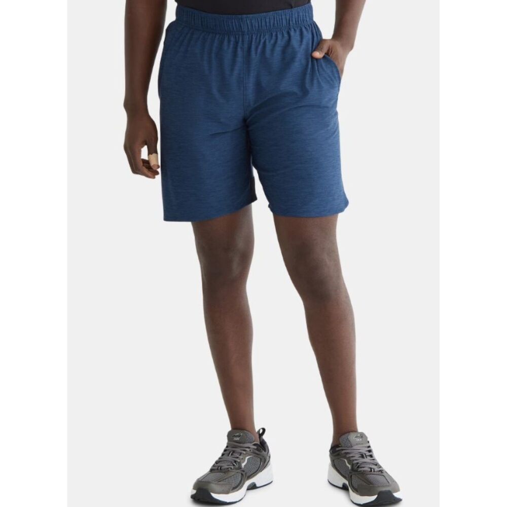 NWT Mens Sz XL (40-42) Dark Blue Elastic Waist Stretchy Athletic Shorts Pockets - Picture 2 of 4
